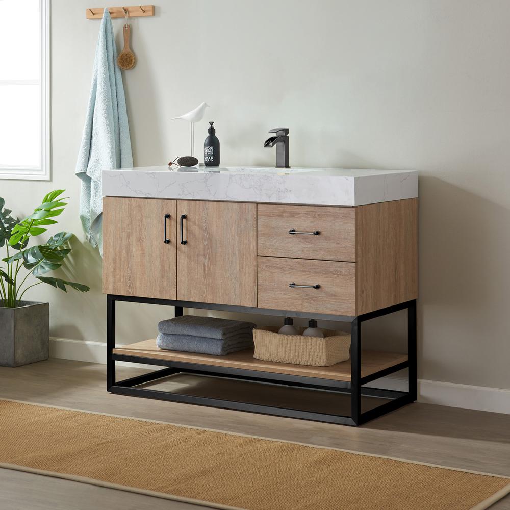 42B" Single Vanity with White Grain Stone Countertop Without Mirror. Picture 9