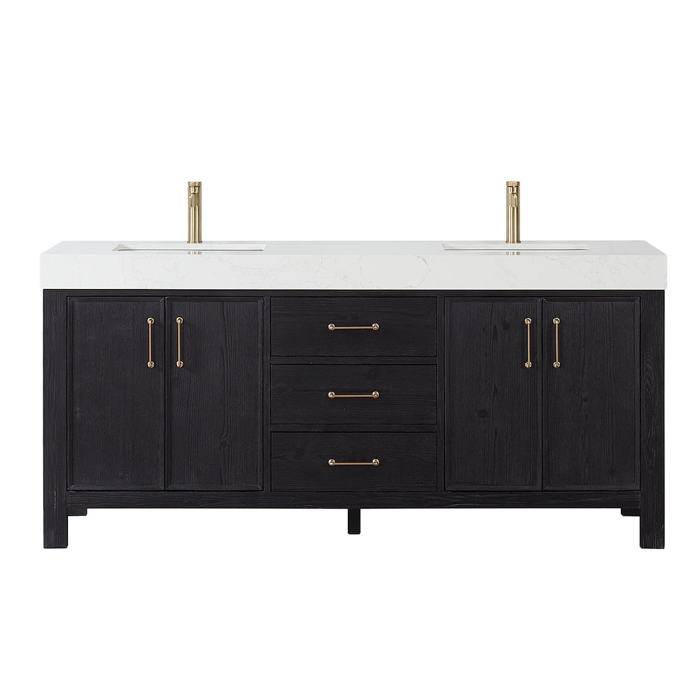 León 72in. Free-standing Double Bathroom Vanity in Fir Wood Black. Picture 1