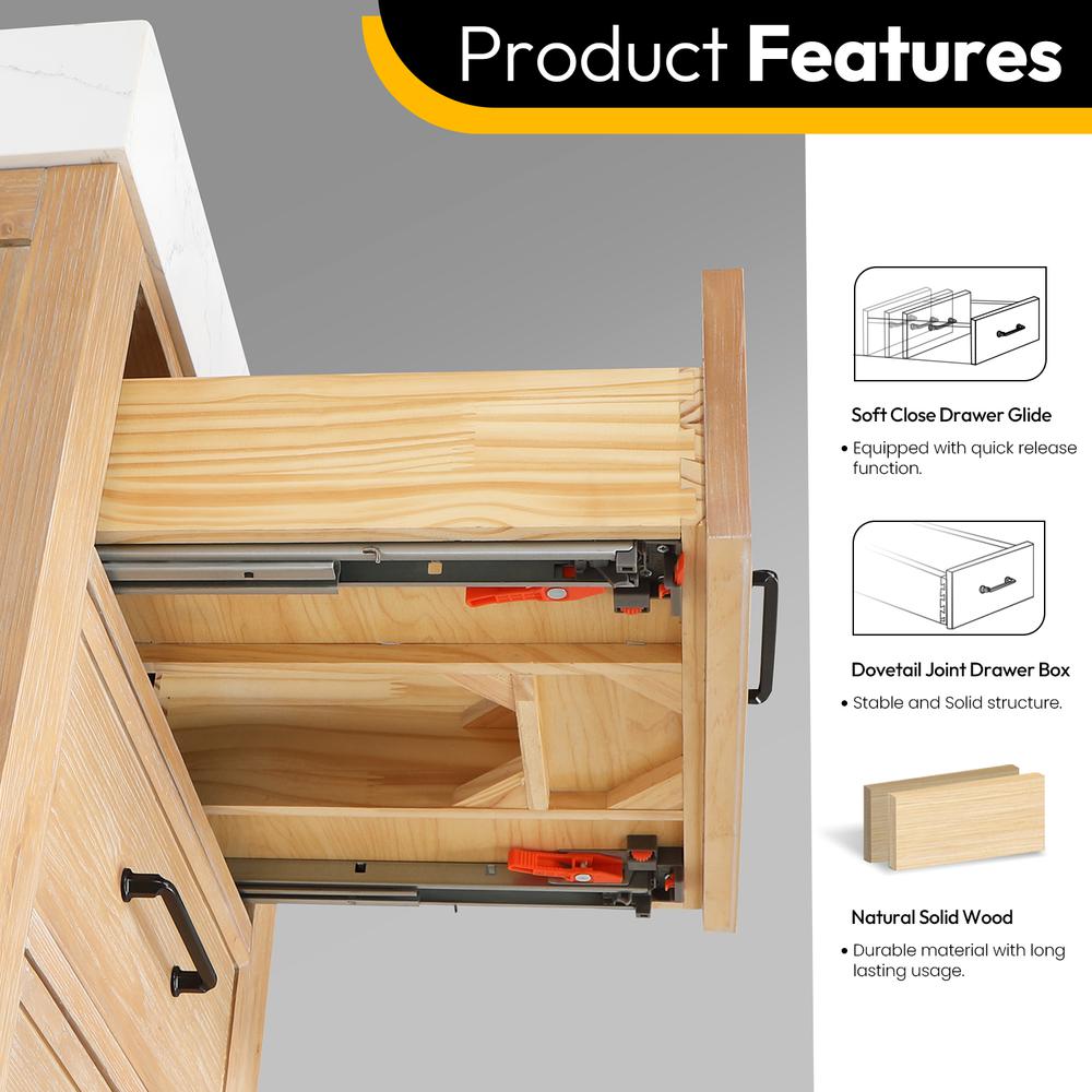 Free-standing Single Bathroom Vanity with Composite top in Lightning White. Picture 6