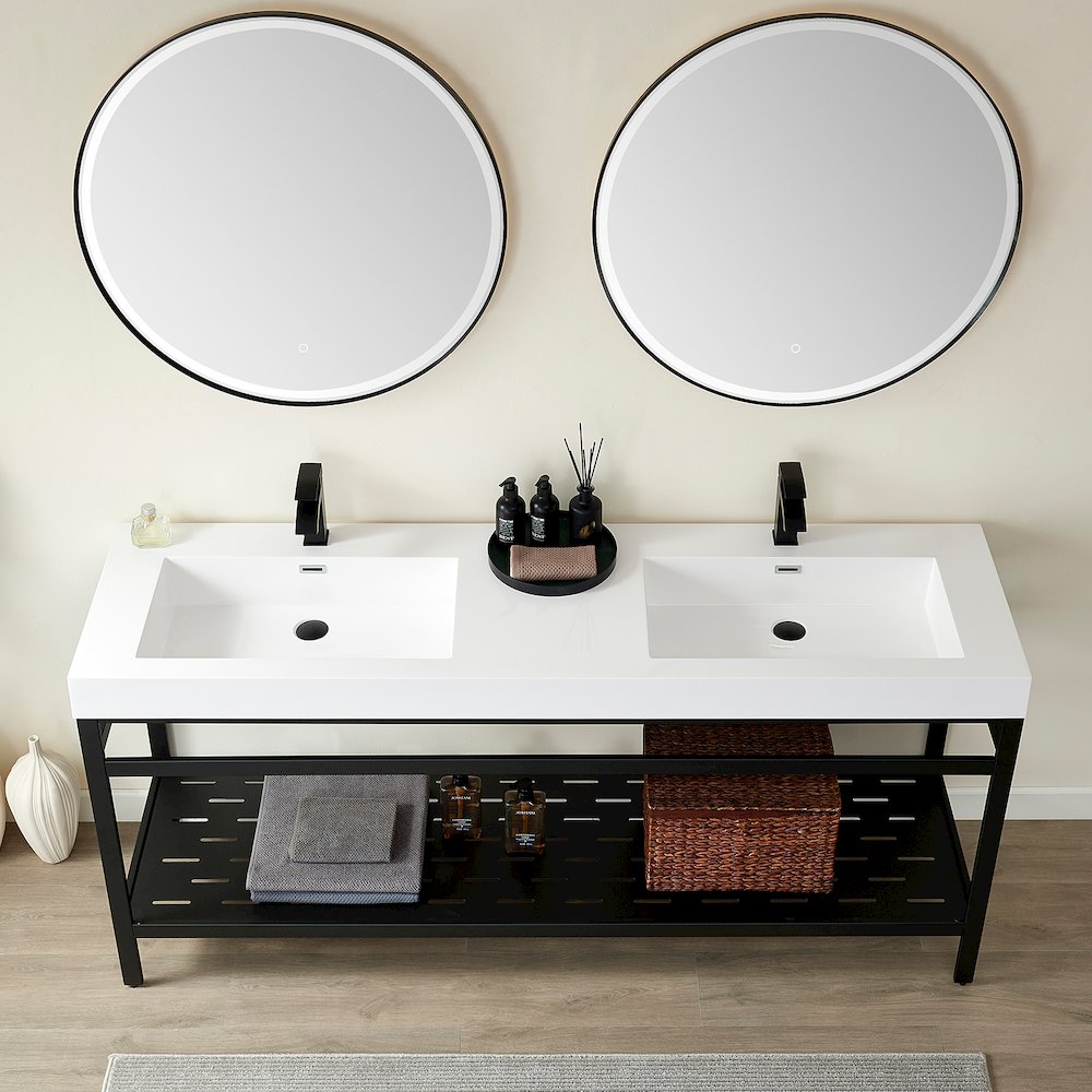Rectangular White Finish Composite Granite Stone Console Bathroom Vanity Sink. Picture 3