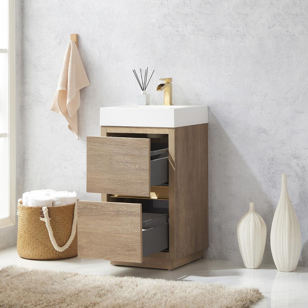 Single Sink Bath Vanity with White Composite Integral Square Sink Top. Picture 6