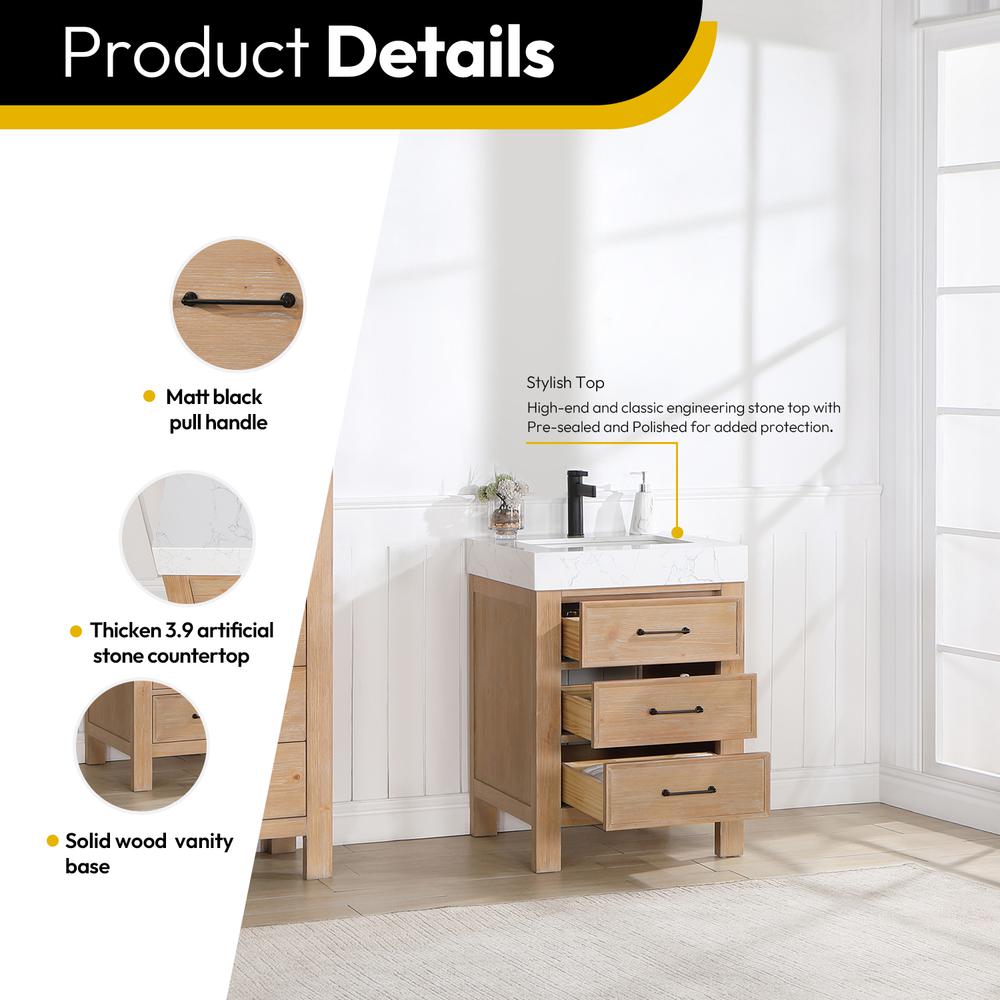 Free-standing Single Bathroom Vanity with Composite top in Lightning White. Picture 8