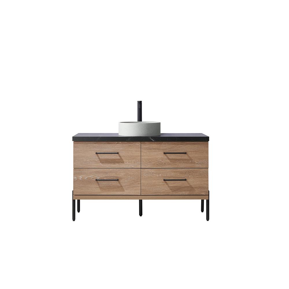 Single Sink Bath Vanity with Black Sintered Stone Top with Concrete Sink. Picture 1