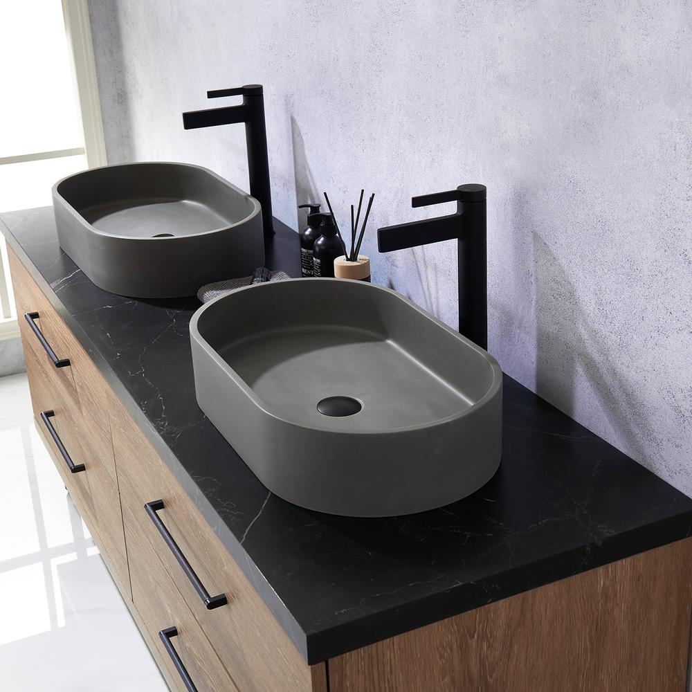 Double Sink Bath Vanity with Black Sintered Stone Top with Concrete Sink. Picture 7