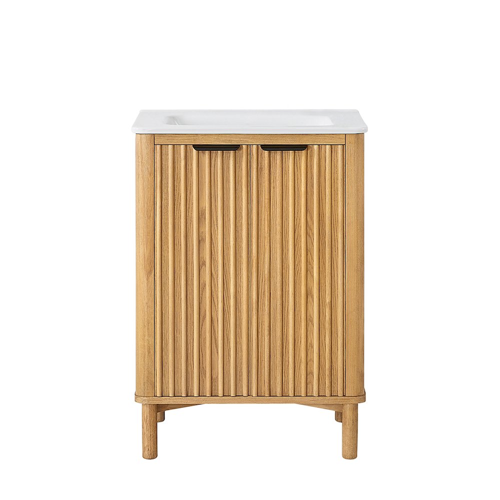 Mumbai 24" Free-standing Single Bath Vanity in Oak Weathering Light Brown. Picture 2