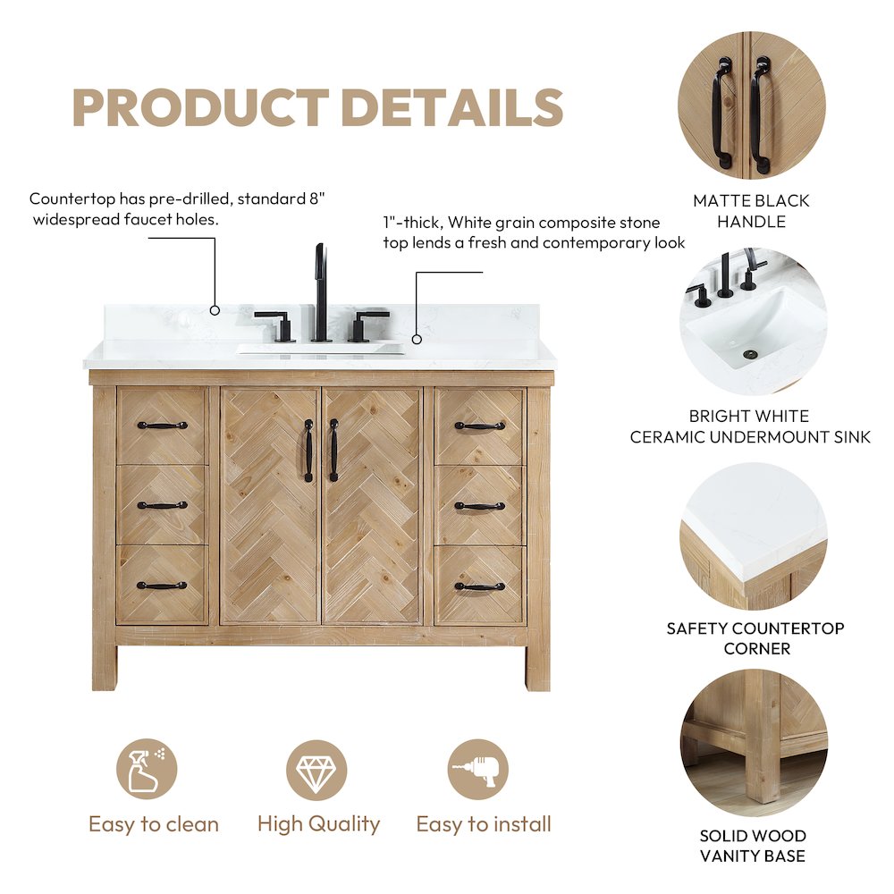 Javier 48" Free-standing Single Bath Vanity in Spruce Antique Brown. Picture 16