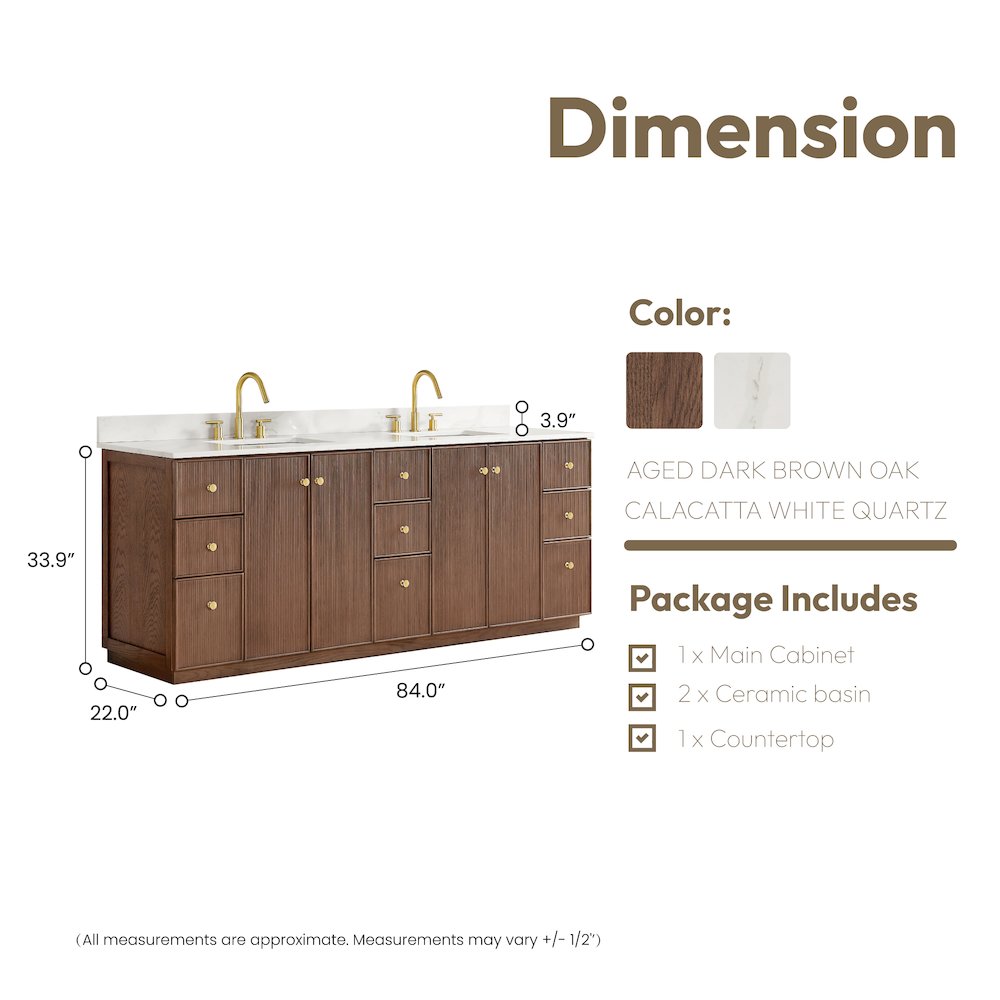 Oza 84" Free-standing Double Bath Vanity in Aged Dark Brown Oak. Picture 19