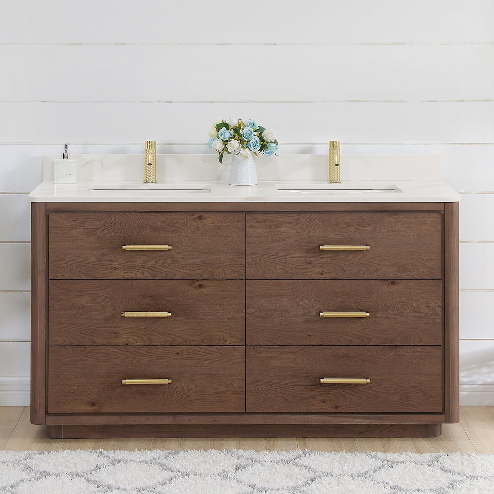 Porto 60M" Free-standing Double Bath Vanity in Aged Dark Brown Oak. Picture 3