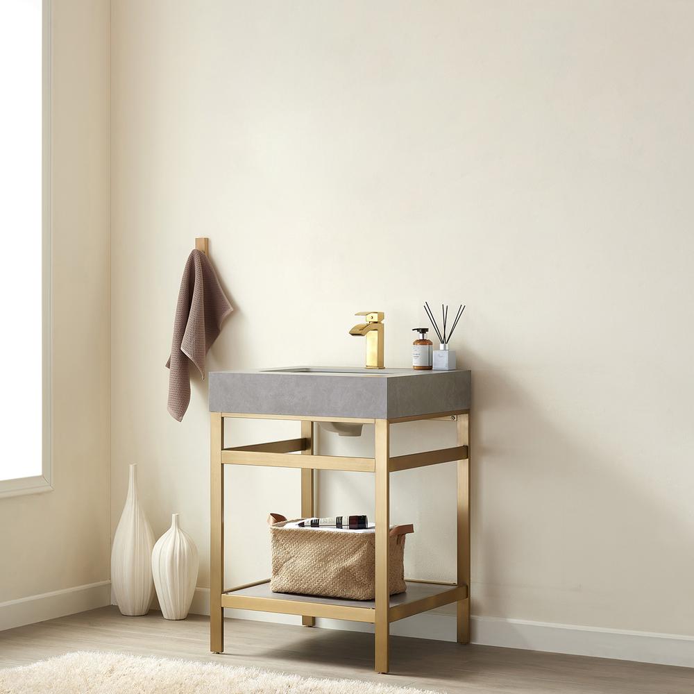 Single Sink Bath Vanity Metal Support with Grey Sintered Stone Top. Picture 4
