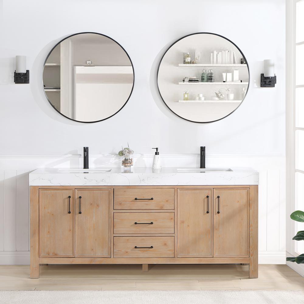 Free-standing Double Bathroom Vanity with Composite top and Mirror. Picture 10