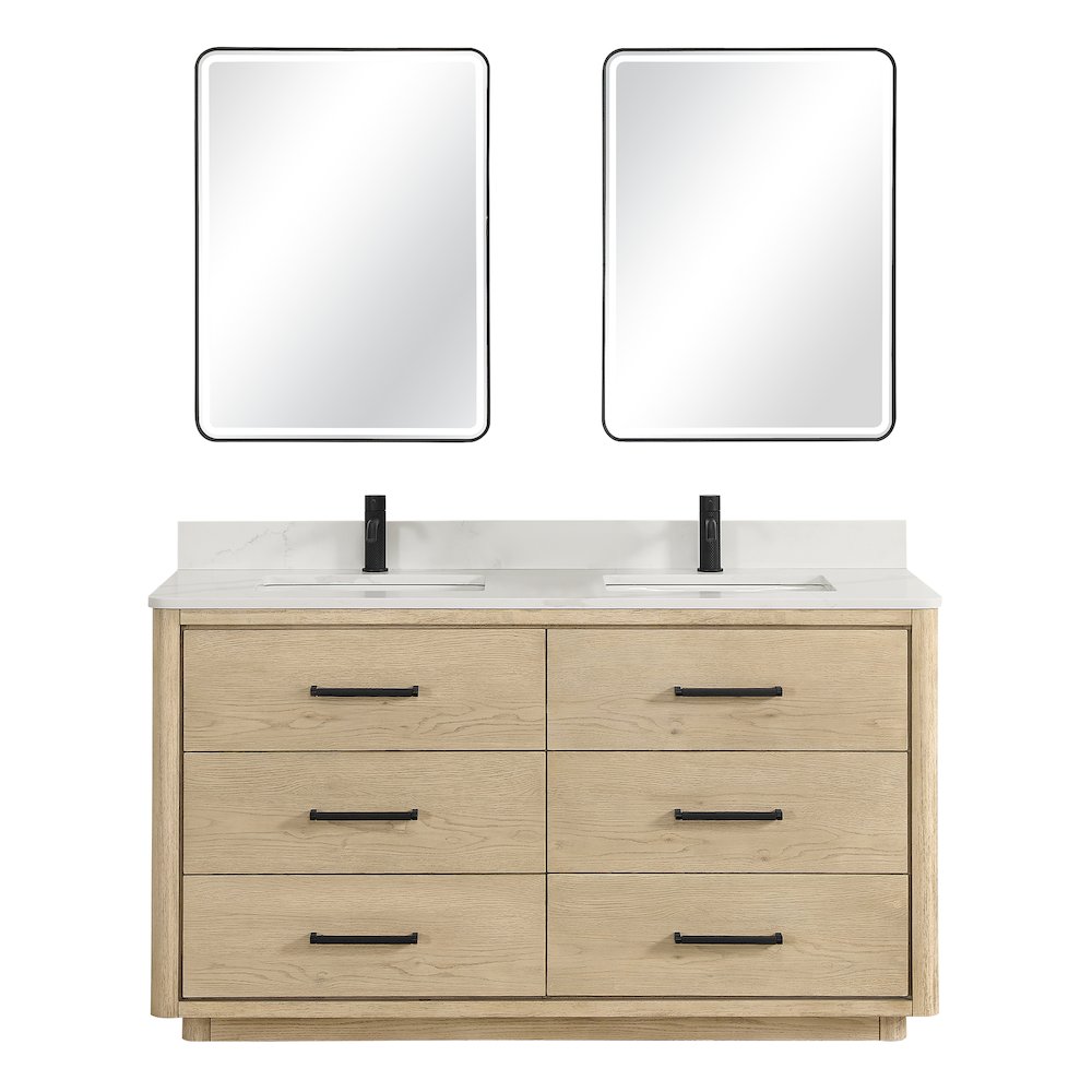 Porto 60M" Free-standing Double Bath Vanity in Aged Natural Oak. Picture 1