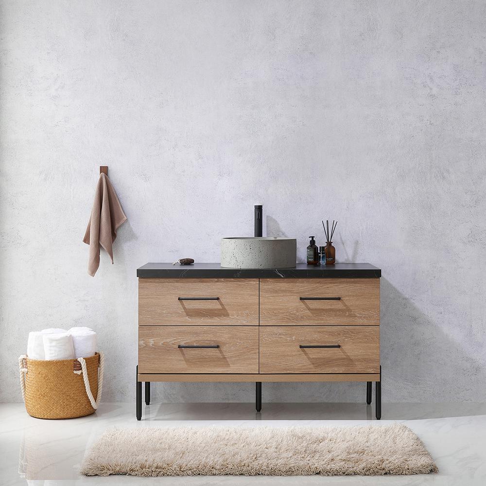 Single Sink Bath Vanity with Black Sintered Stone Top with Concrete Sink. Picture 4