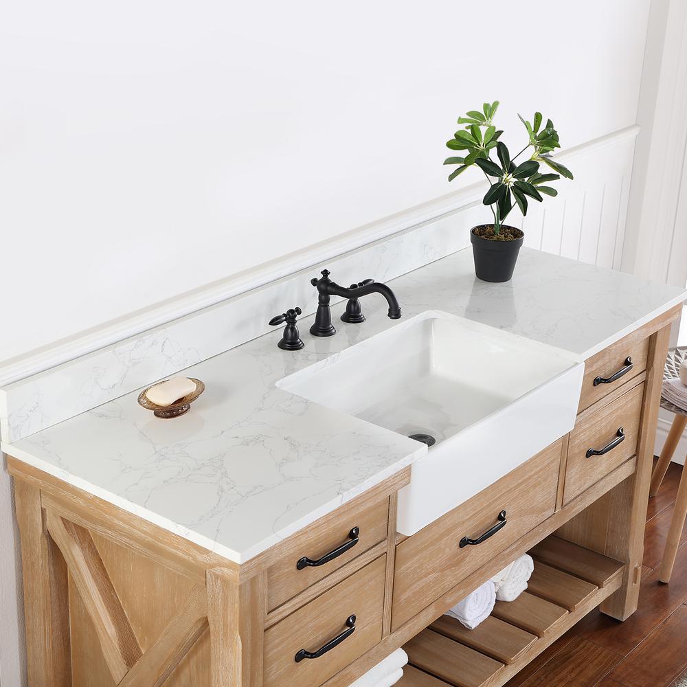 Single Bath Vanity with Composite Stone Top, White Farmhouse Basin. Picture 9