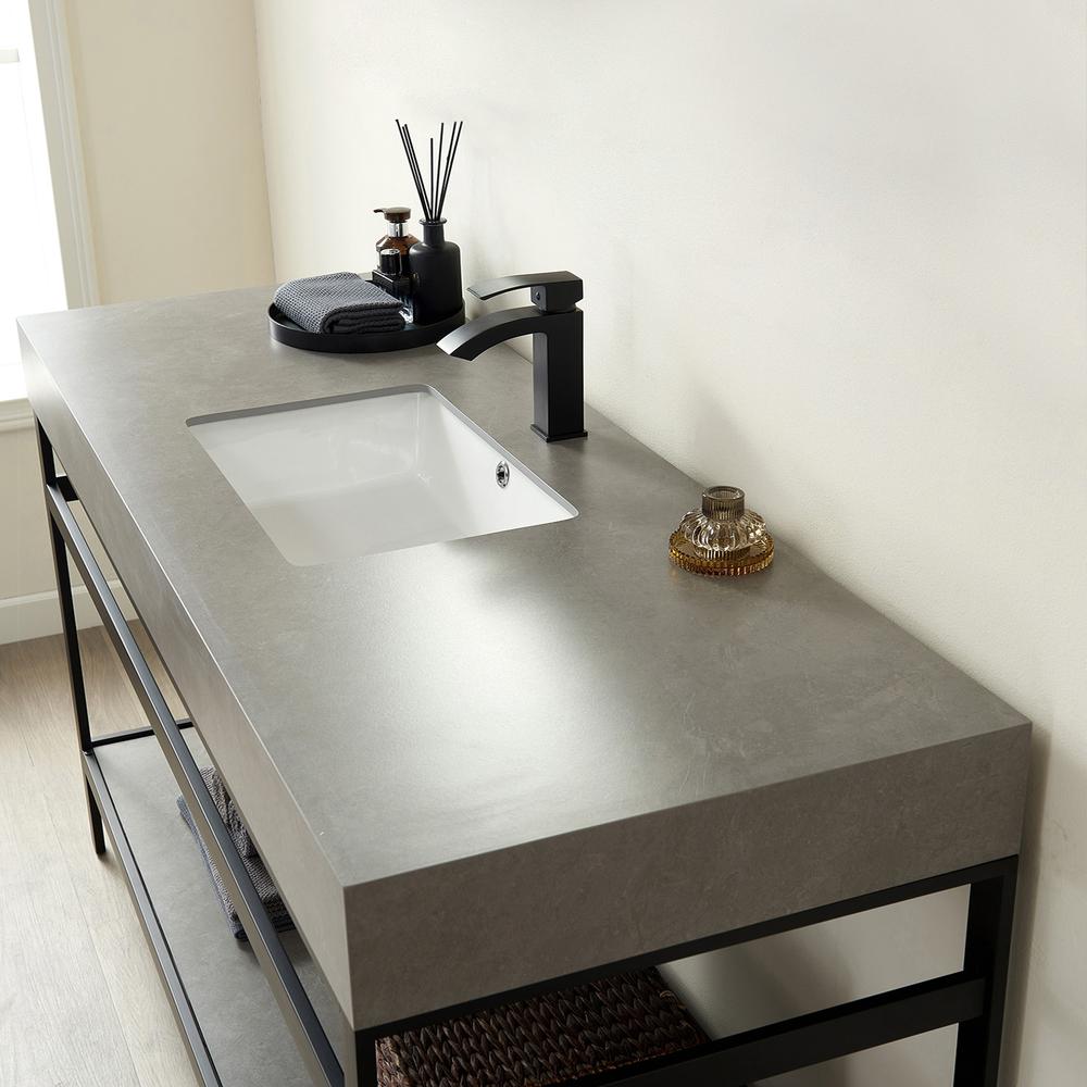 Single Sink Bath Vanity Metal Support with Grey Sintered Stone Top. Picture 6