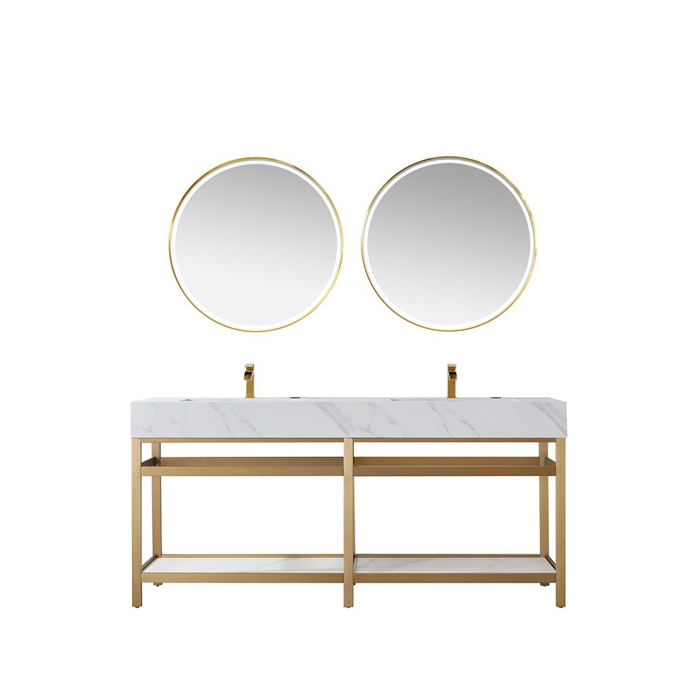 Vanity with stainless steel bracket match with stone Countertop With Mirror. Picture 1