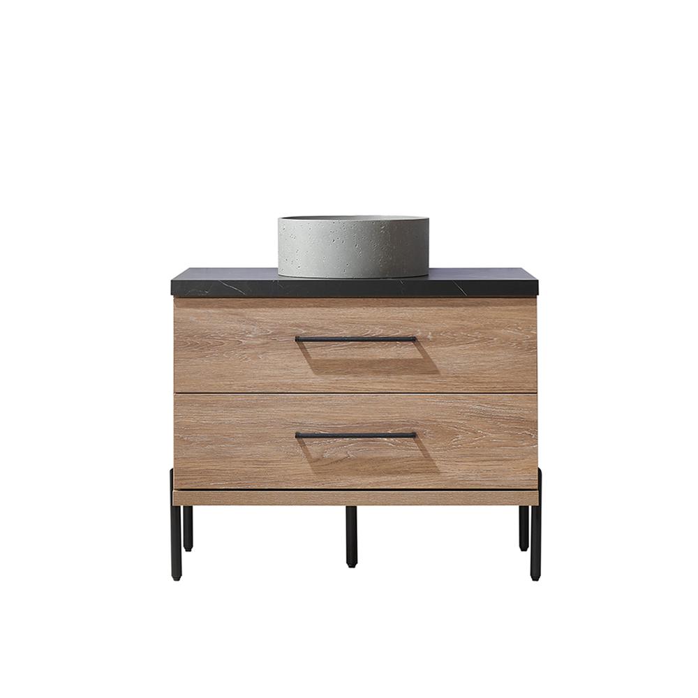 Single Sink Bath Vanity with Black Sintered Stone Top with Concrete Sink. Picture 2