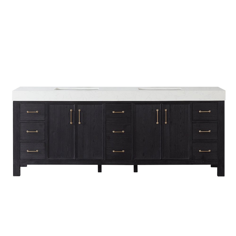 León 84in. Free-standing Double Bathroom Vanity in Fir Wood Black. Picture 2