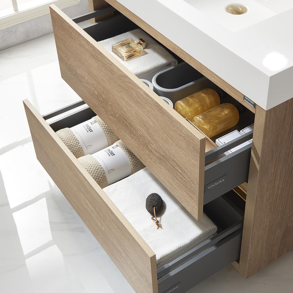Single Sink Bath Vanity with White Composite Integral Square Sink Top. Picture 9