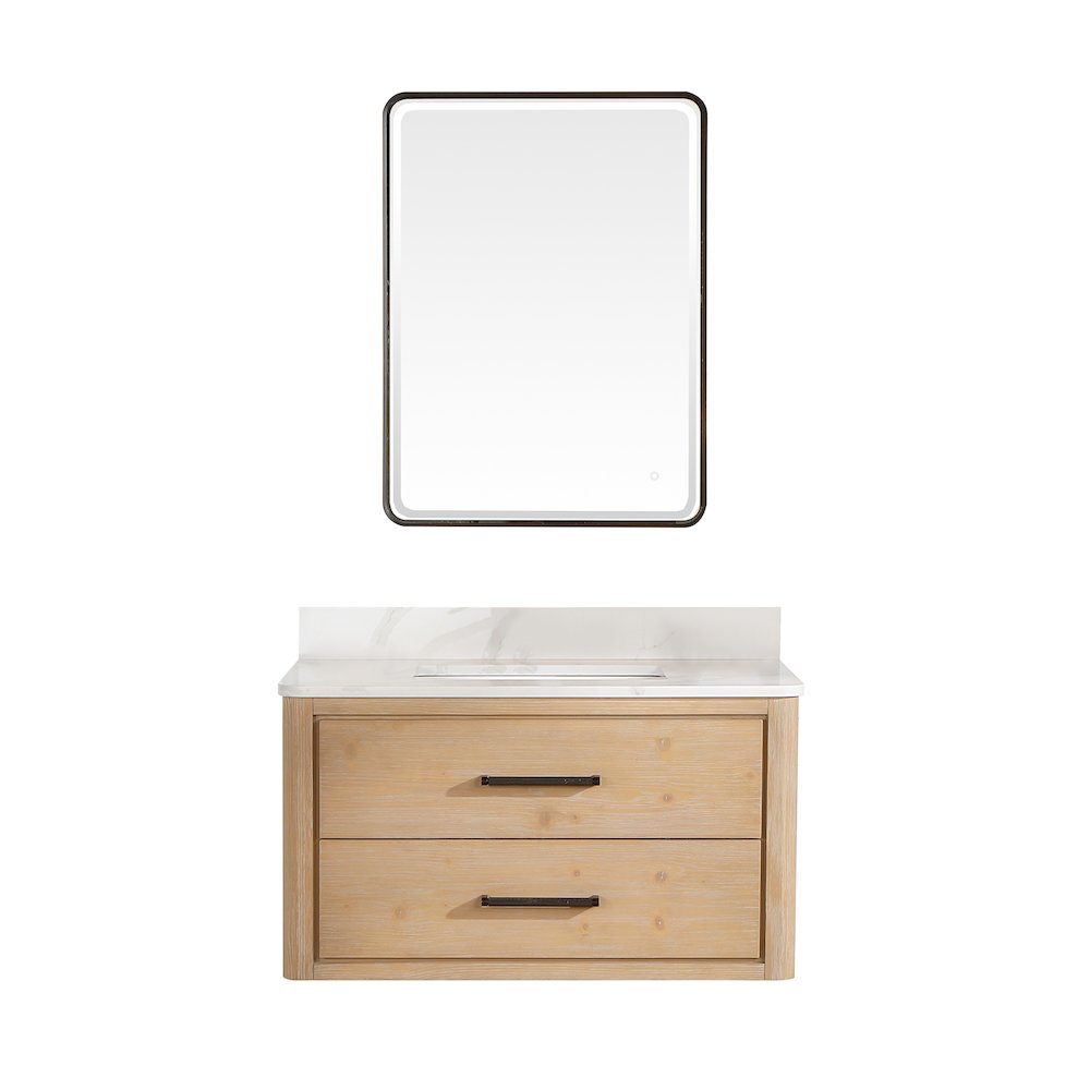 Cristo 36" Floating Single Bath Vanity in Fir Wood Brown. Picture 2