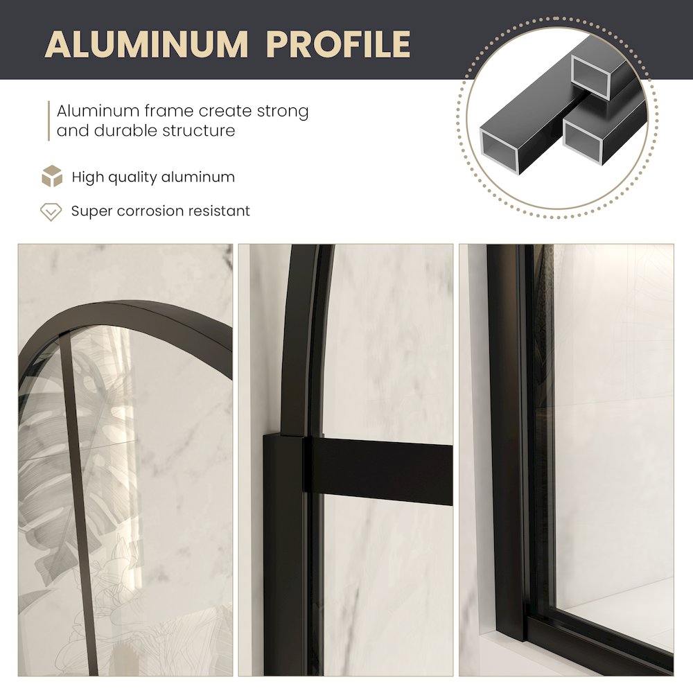 Aranaz 34" W x 78" H Fixed Single Panel Frameless Shower Door in Matte Black. Picture 6