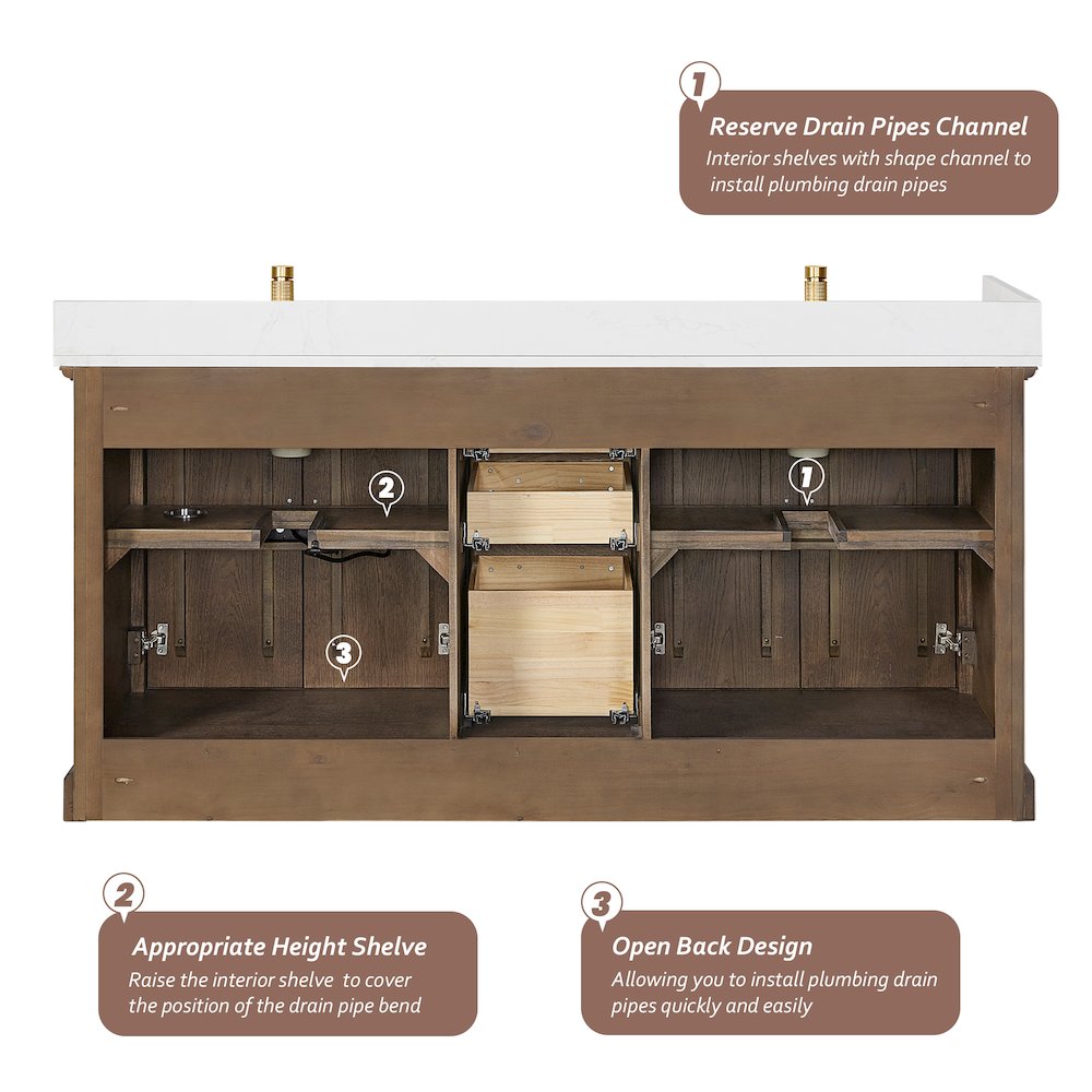 Tokyo 72" Freestanding Double Bath Vanity in Aged Dark Brown Oak. Picture 17