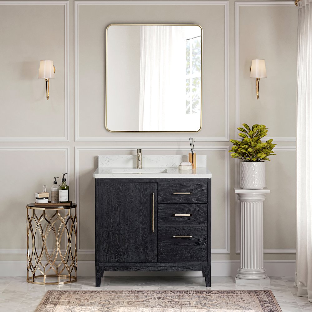 Gara 36" Free-standing Single Bath Vanity in Fir Wood Black. Picture 3