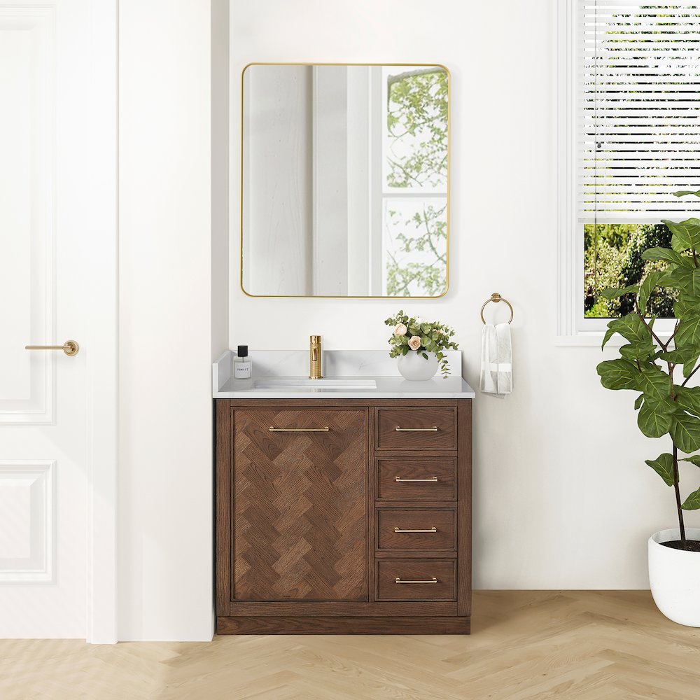 Jakarta 36" Freestanding Single Bath Vanity in Aged Dark Brown Oak. Picture 3