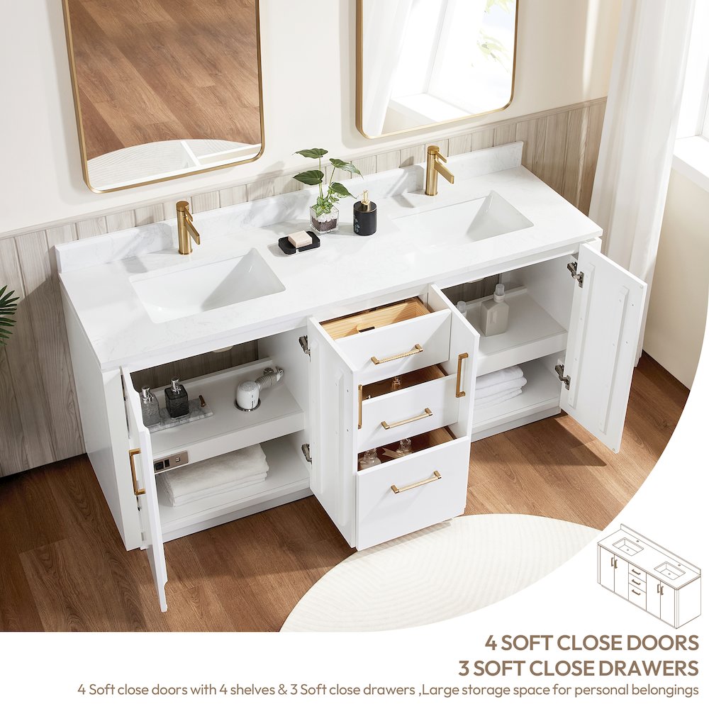 San 72" Free-standing Double Bath Vanity in White. Picture 6