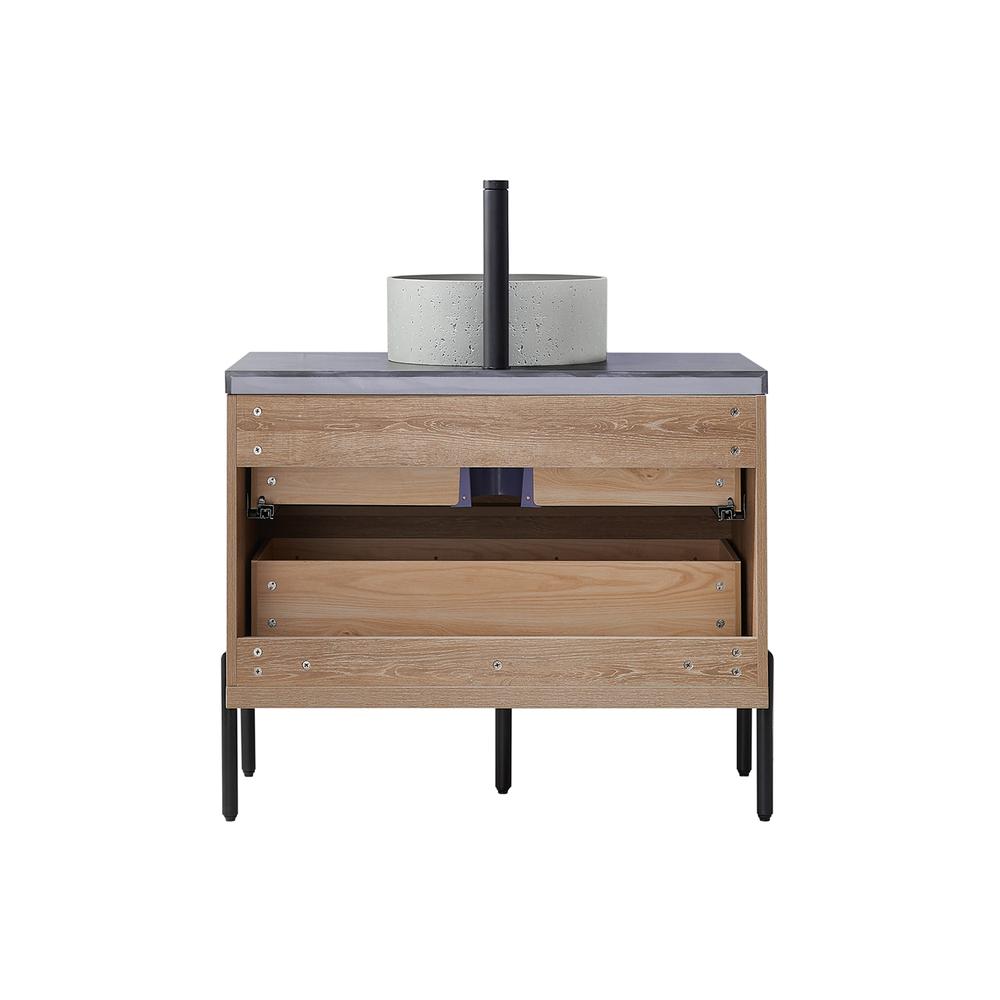 Single Sink Bath Vanity with Black Sintered Stone Top with Concrete Sink. Picture 3