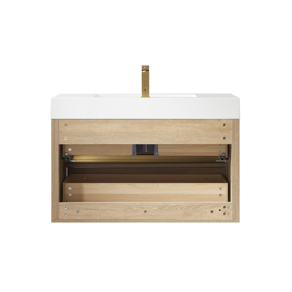 Single Sink Wall-Mount Bath Vanity with Composite Integral Square Sink Top. Picture 2