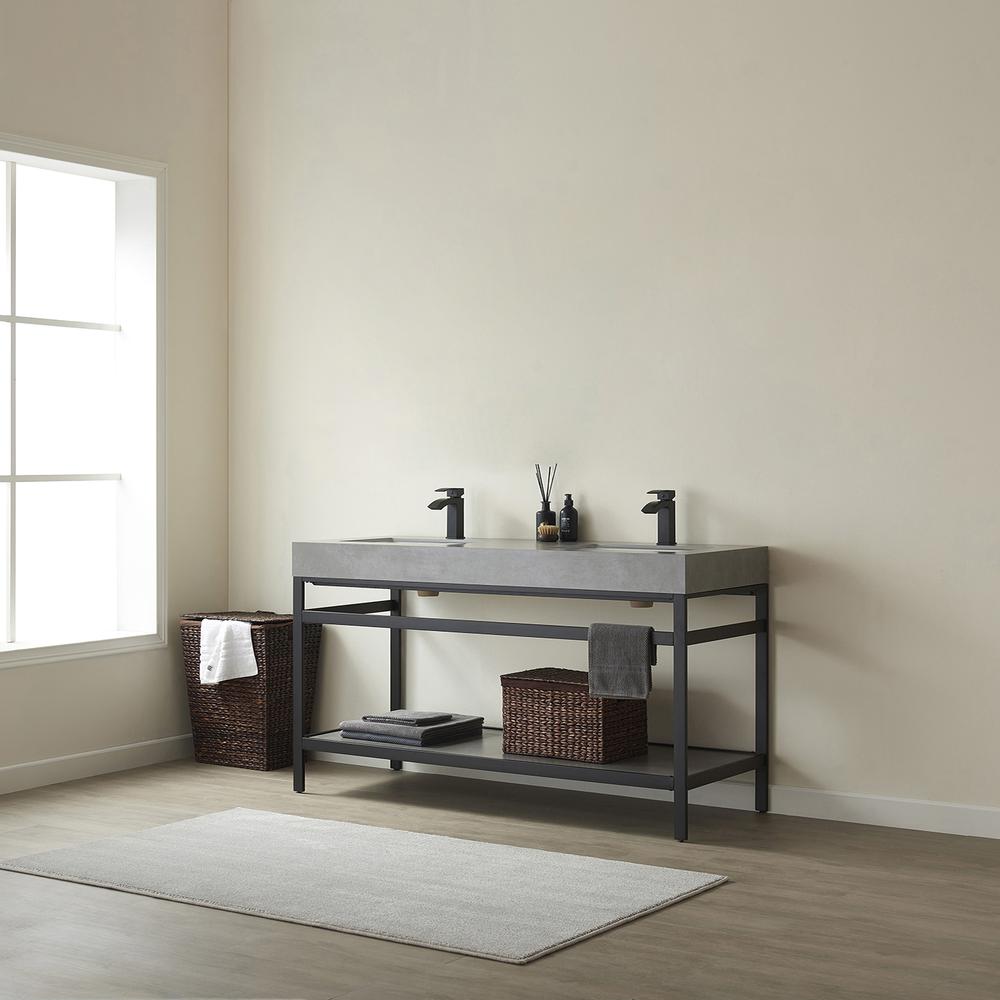 Double Sink Bath Vanity Metal Support with Grey Sintered Stone Top. Picture 4