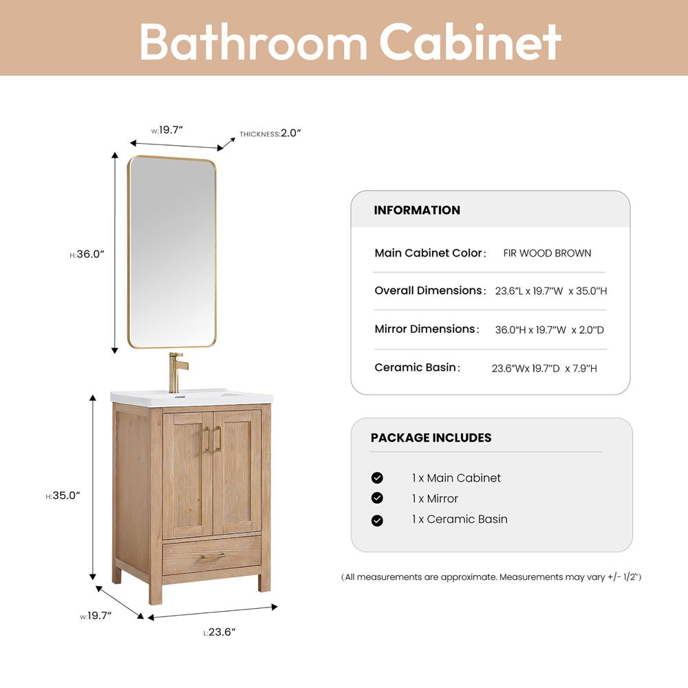 Single Sink Bath Vanity with Drop-In White Ceramic Basin and Mirror. Picture 15