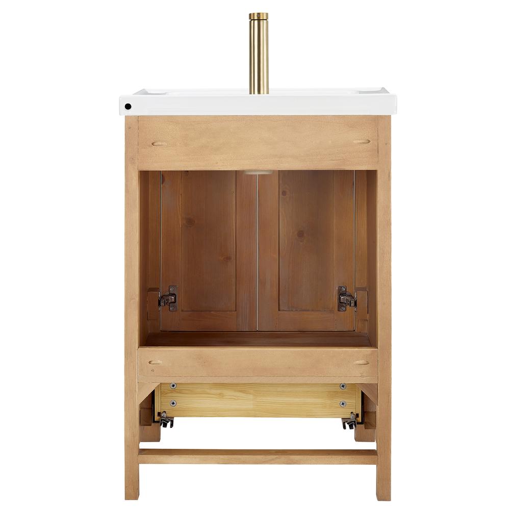 Single Sink Bath Vanity with Drop-In White Ceramic Basin and Mirror. Picture 3