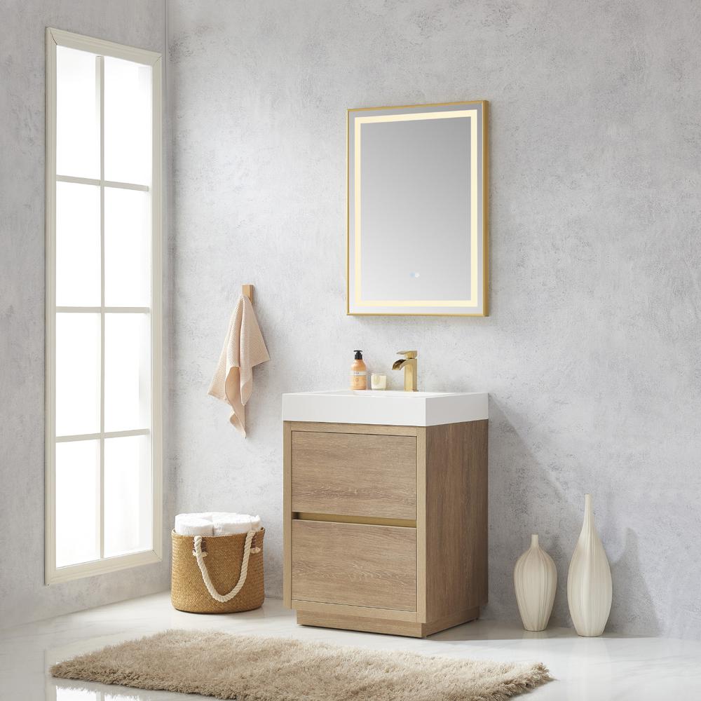 Single Sink Bath Vanity with Composite Integral Square Sink Top and Mirror. Picture 5