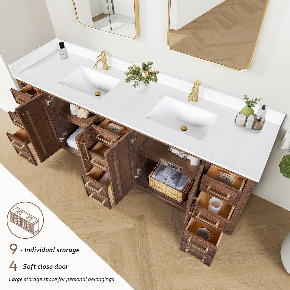 Jakarta 84" Freestanding Double Bath Vanity in Aged Dark Brown Oak. Picture 7