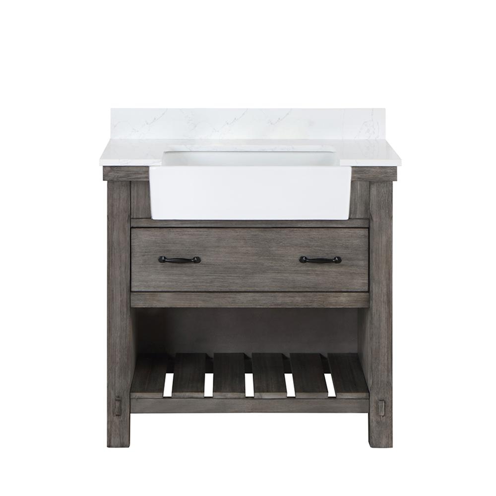 Single Bath Vanity with Composite Stone Top, White Farmhouse Basin. Picture 2