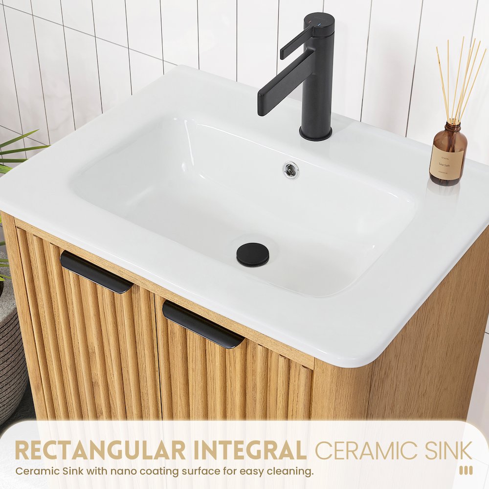 Mumbai 24" Free-standing Single Bath Vanity in Oak Weathering Light Brown. Picture 11