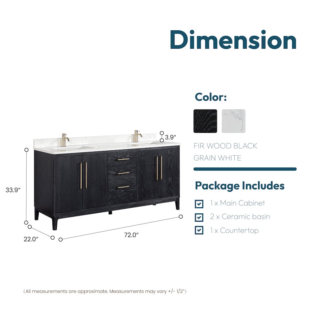 Gara 72" Free-standing Double Bath Vanity in Fir Wood Black. Picture 20