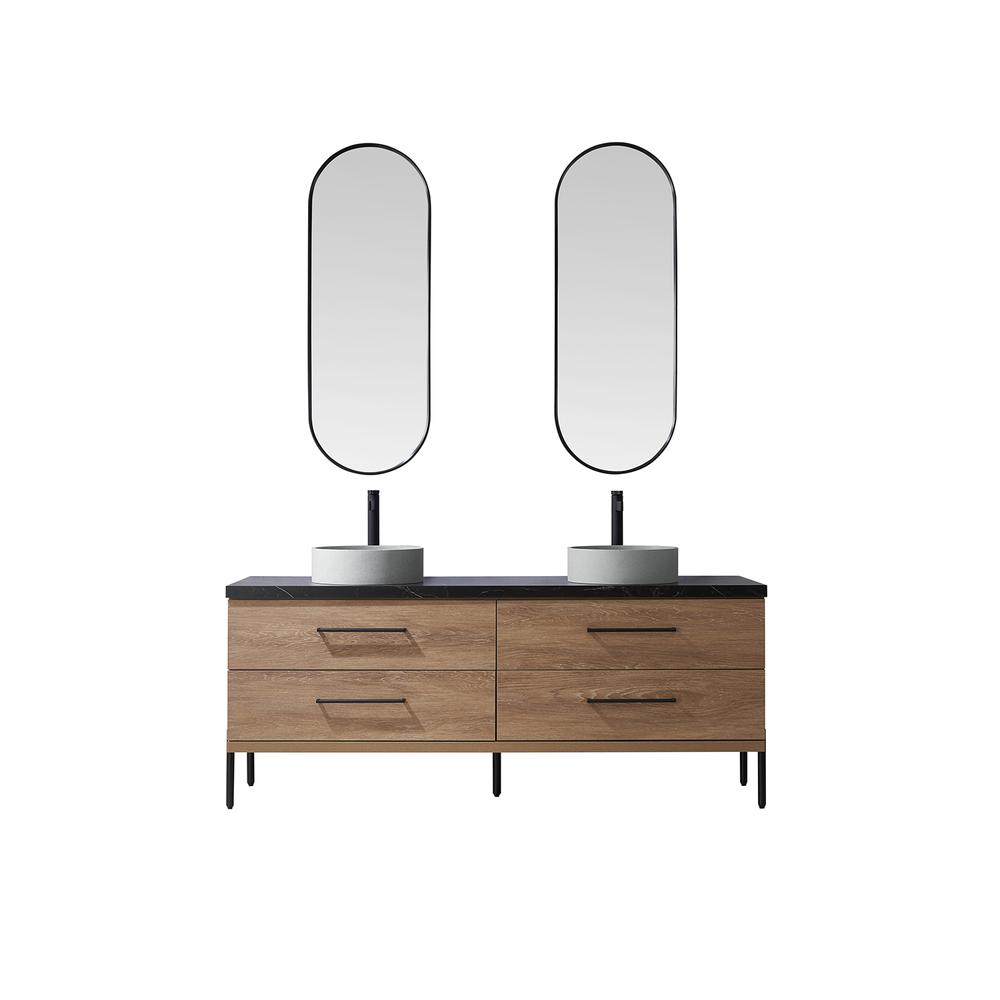 Double Sink Bath Vanity with Sintered Stone Top with Concrete Sink and Mirror. Picture 1