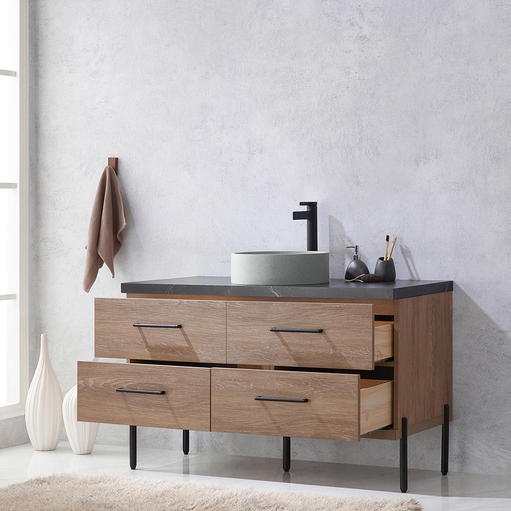 Single Sink Bath Vanity with Black Sintered Stone Top with Concrete Sink. Picture 6