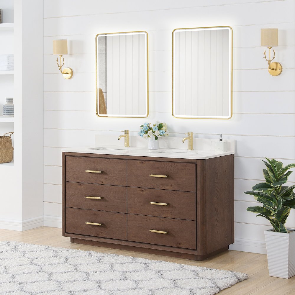 Porto 60M" Free-standing Double Bath Vanity in Aged Dark Brown Oak. Picture 18