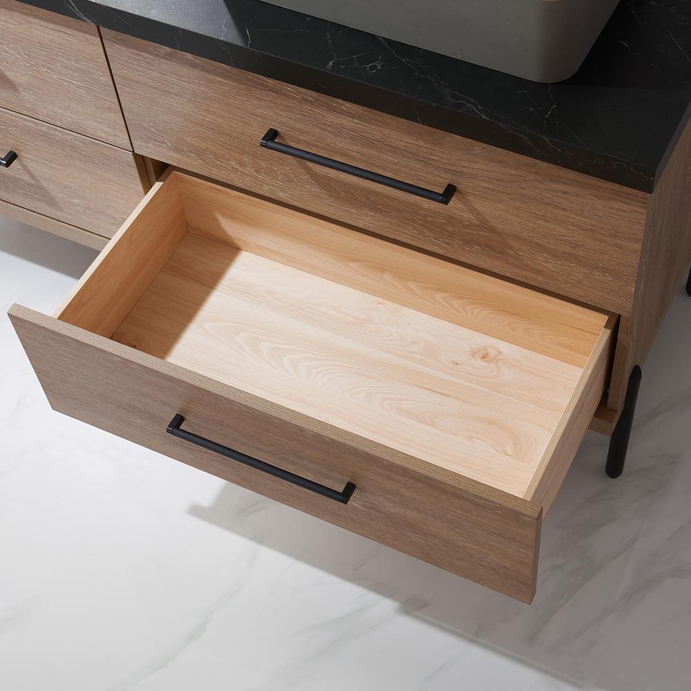 Double Sink Bath Vanity with Sintered Stone Top with Concrete Sink and Mirror. Picture 10