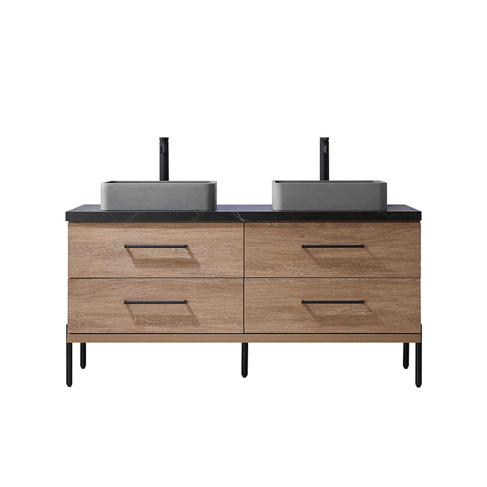 Double Sink Bath Vanity with Black Sintered Stone Top with Concrete Sink. Picture 1