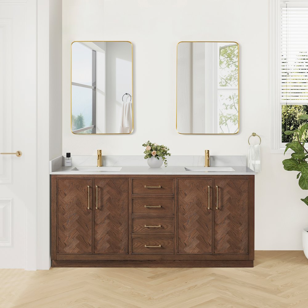 Jakarta 72" Freestanding Double Bath Vanity in Aged Dark Brown Oak. Picture 3