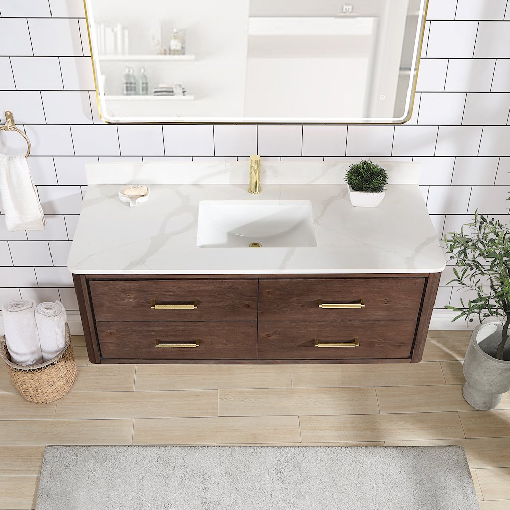 Cristo 55" Floating Single Bath Vanity in Aged Dark Brown Oak. Picture 6