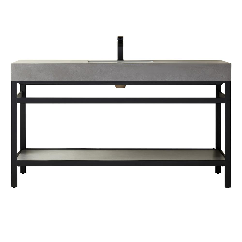 Single Sink Bath Vanity Metal Support with Grey Sintered Stone Top. Picture 1