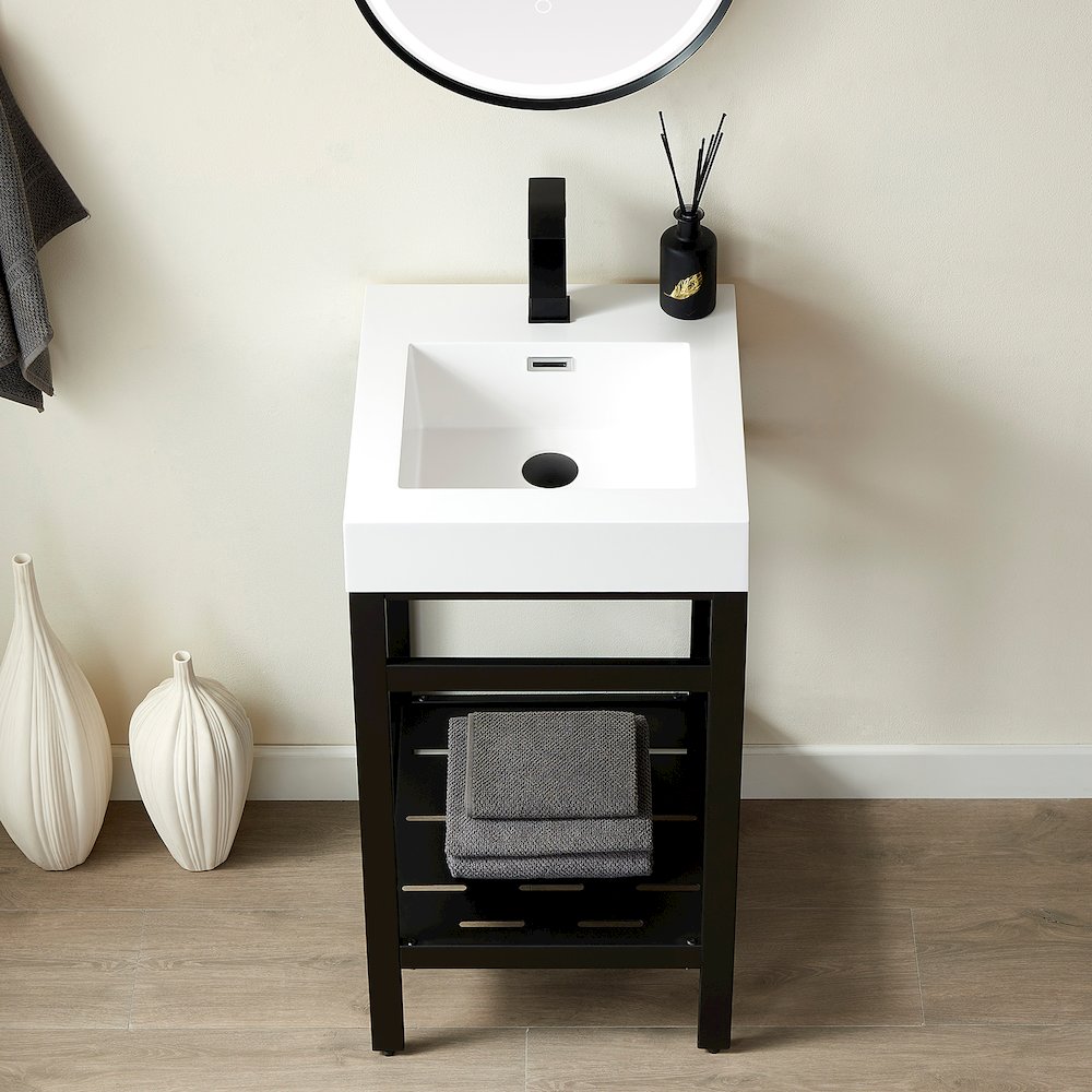 Square White Finish Composite Granite Stone Console Bathroom Vanity Sink. Picture 3