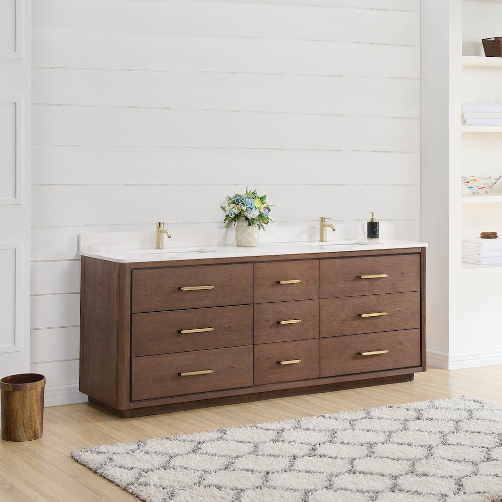 Porto 84" Free-standing Double Bath Vanity in Aged Dark Brown Oak. Picture 13