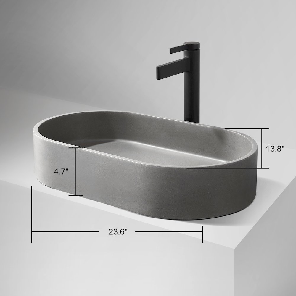 Vinnova Eibar Grey Concrete Oval Vessel Bathroom Sink. Picture 6