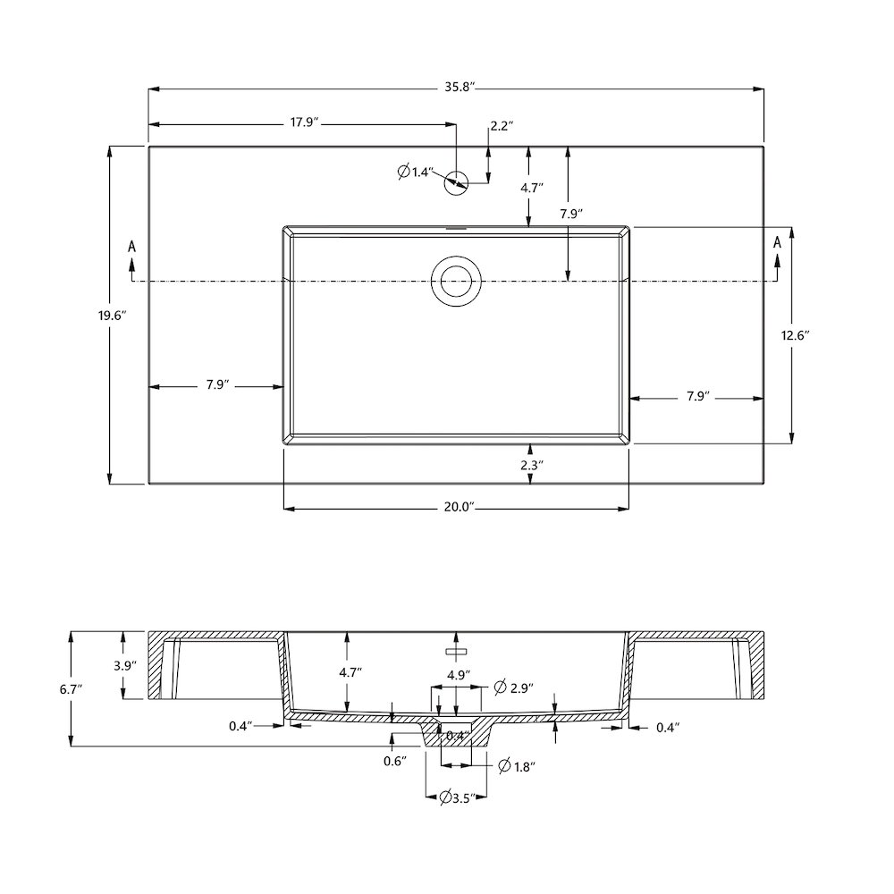 Rectangular White Finish Composite Granite Stonec Console Bathroom Vanity Sink. Picture 4